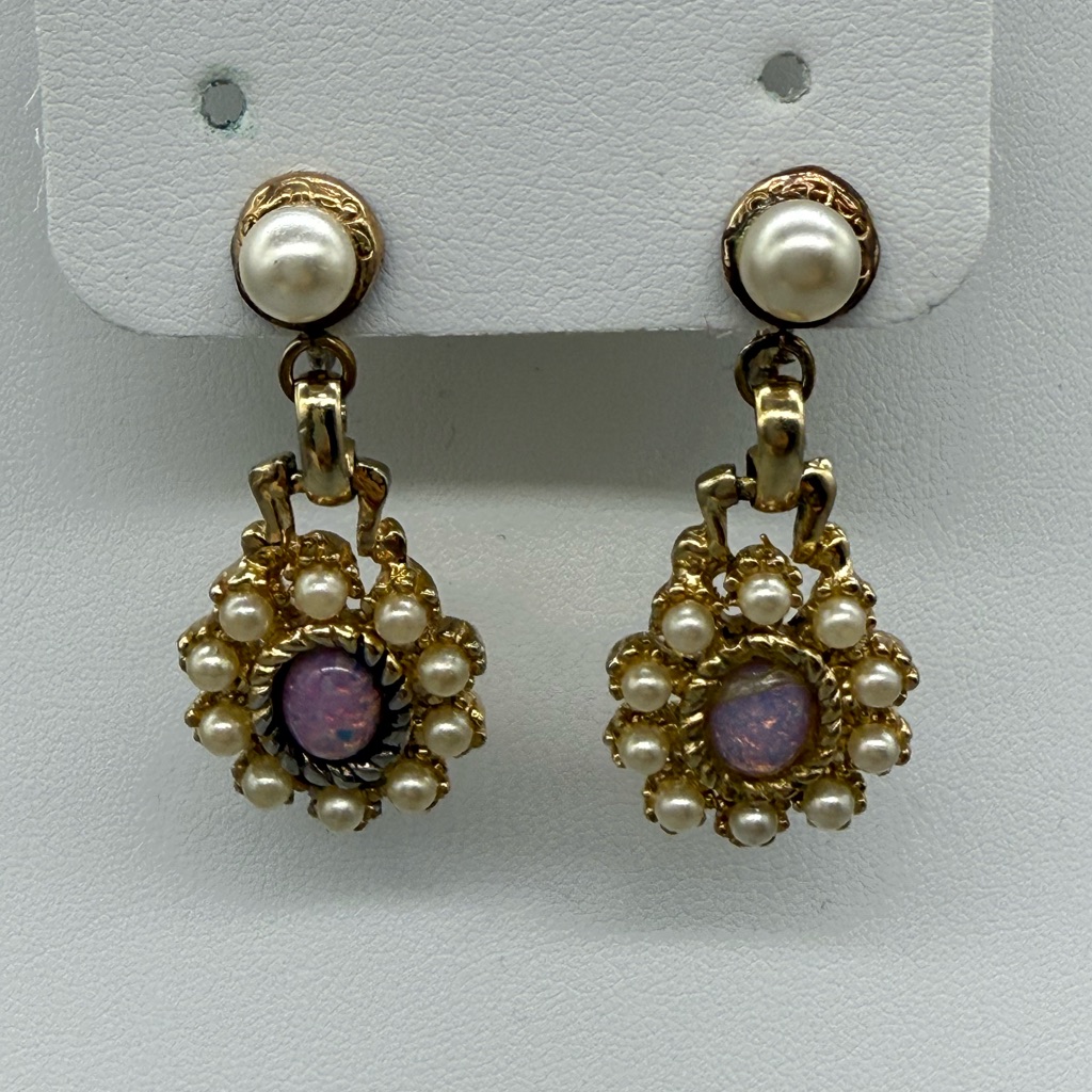 Amco Vintage Elegant Gold And Pearl Clip-On Earrings 12k Gold Filled